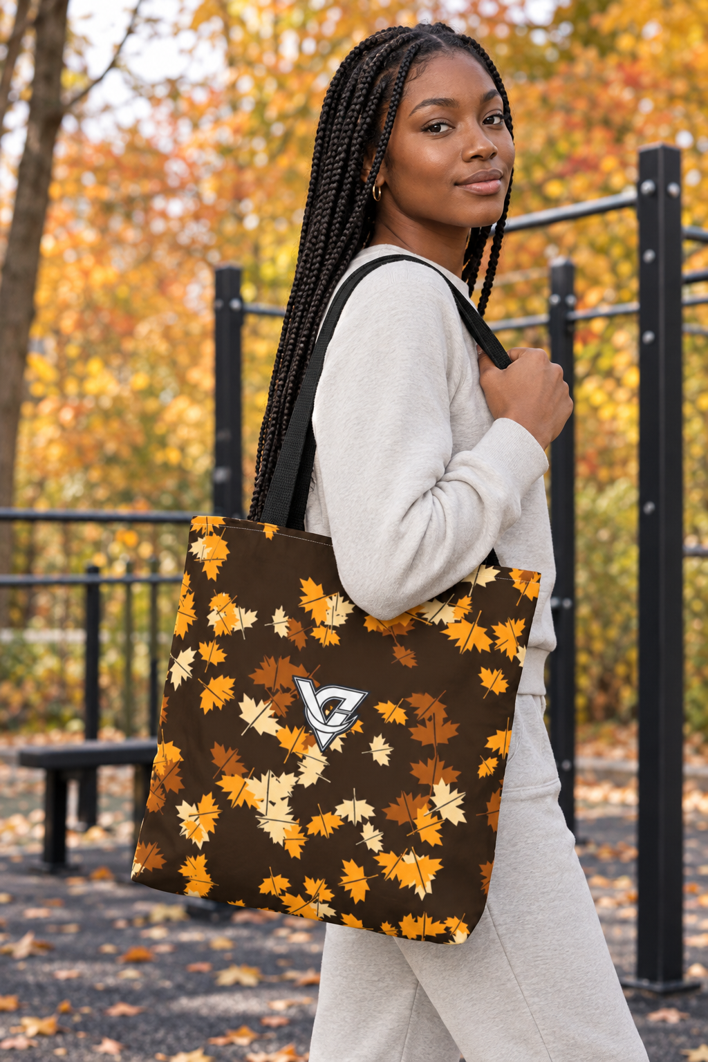 Amber Falling Leaves Tote Bag — All-Over Print Gym & Everyday Tote - Image 2